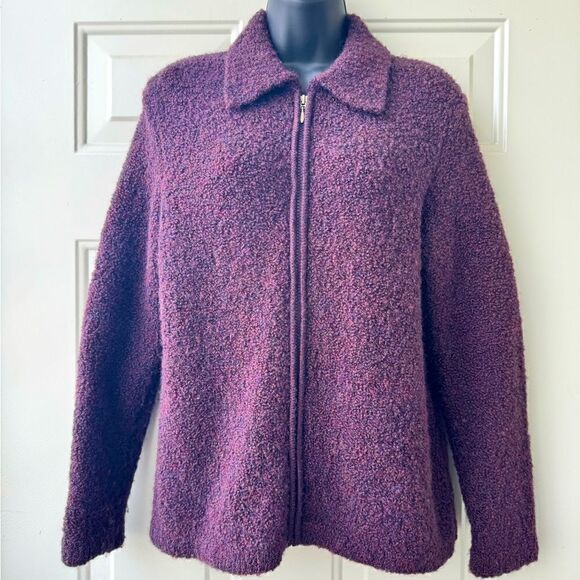 Talbots Wool Sweater Jacket Women Purple Black Full Zip Collar Cardigan Sz S - Picture 1 of 10